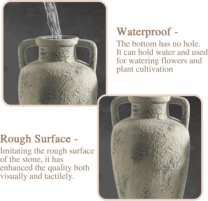 Large Vase with Handle - Ceramic Rustic Vase, 11.41 inch Tall Terracotta Flower Vase with 2 Handles, Decorative Vases for Home Decor, Dining Table, Living Room, Kitchen, Office