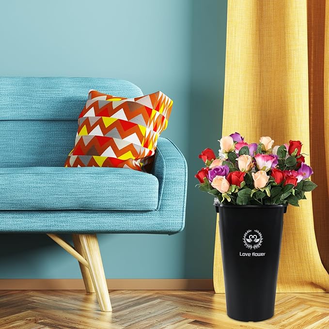 16 Inch Plastic Flower Buckets with Cutout Handles, 4 Pack Tall Cut Flower Buckets Vase for Home Wedding, Black