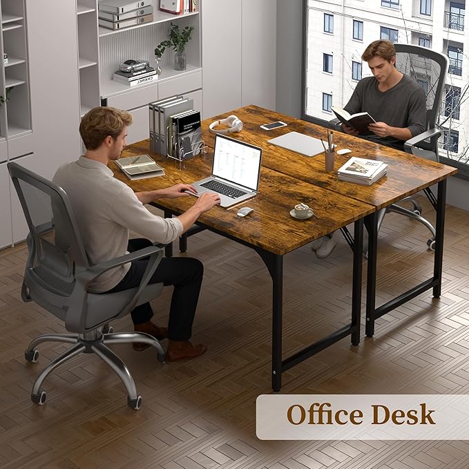 Computer Desk, 55 Inch Home Office Desks, Office Desk for Gaming Writing Study Work, Study Table with Large Legroom, Computer Desk with Metal Frame, Modern Simple Home Office Desk for Bedroom