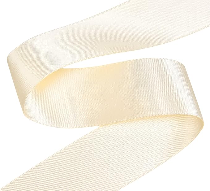 YAMA Ivory Double Face Satin Ribbon 1 1/2 Inch 25 Yards, Ice Cream Ribbon for Gift Wrapping Crafts Flower Bouquet, Ivory