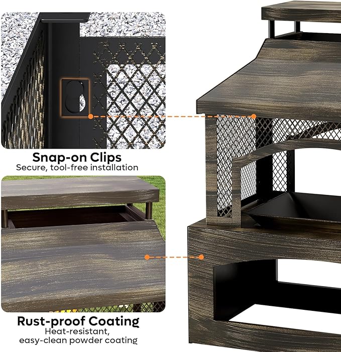 Bestier 37" Fire Pits, Outdoor Wood Burning Fireplace for Outside, Rectangular Chiminea Firepits with Poker, Wood Storage, Rain Cover and Removable Fire Grill for Patio, Garden, Backyard, Camping