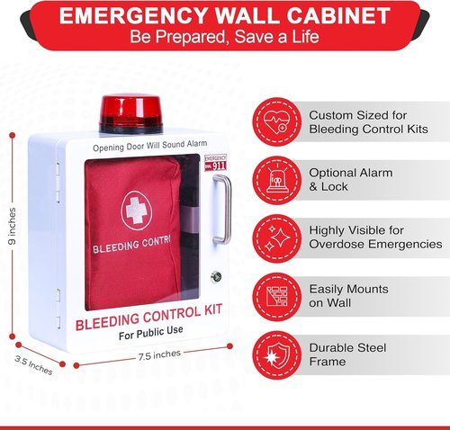 Regine Switzerland Bleeding Control Kit - Emergency Wall Mount Cabinet with Lock & Alarm (White)