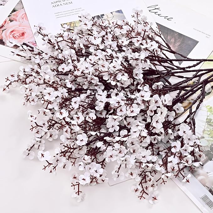 Yastouay White Fake Flowers Real Touch Silk Flowers, 5Pcs Babys Breath Artificial Flowers Bulk, Faux Gypsophila Bouquet Artificial Flowers for Thanksgiving Christmas Decorations Floral Arrangement