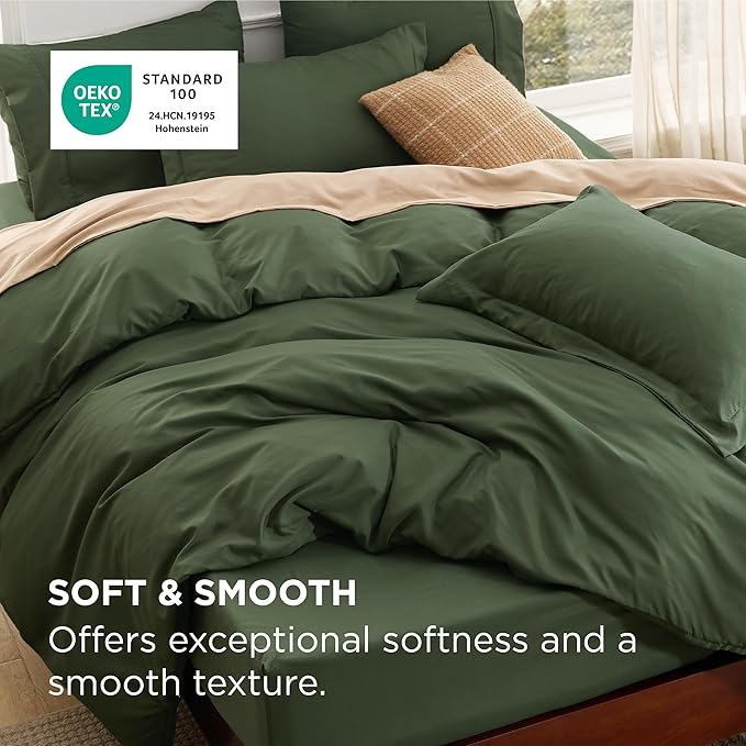 Bedsure Duvet Cover with Fitted Sheet Queen - 6 Pieces, Deep Pocket, Hotel Luxury Soft Double Brushed Bedding Set, 1 Duvet Cover, 1 Fitted Sheet, 2 Pillow Shams, 2 Pillowcases, NO Comforter, Green