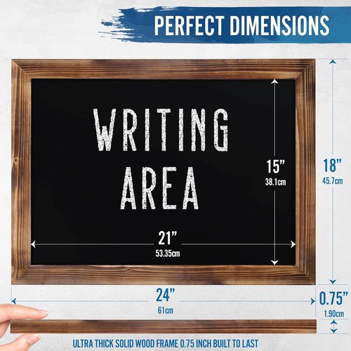 HBCY Creations Chalkboard | 18" x 24" Torched Brown Solid Wood Frame | Magnetic Surface & Accessories