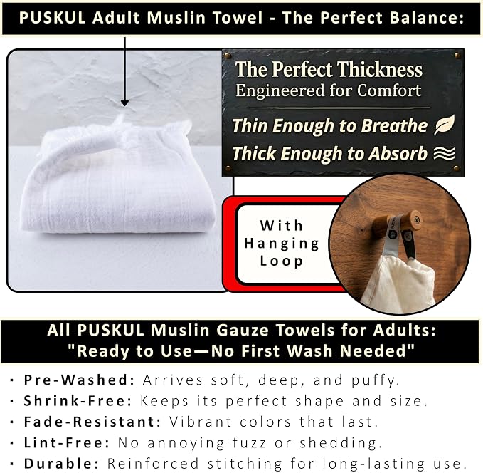 PÜSKÜL - Premium 2-Piece Oversized Muslin Bath Towel for Adult 35x70 Extra Large Bath Sheets | Natural 100% Turkish Cotton Soft Absorbent Quick-Dry Lightweight Spa & Beach Towels (Pack of 2, White)