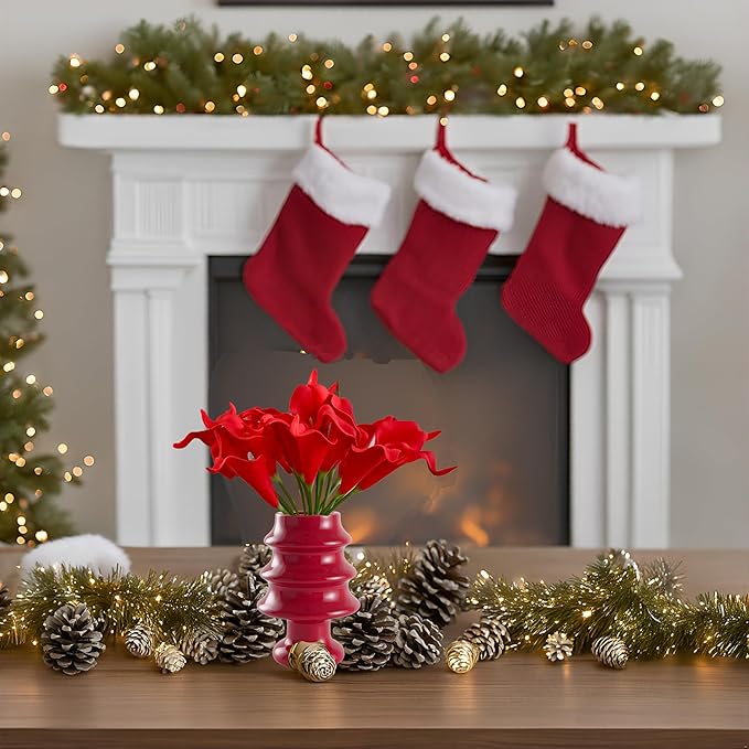 Mandy's PU Red Calla Lily Artificial Flowers 20 Stems 13.5in Faux Realistic Centerpiece for Thanksgiving and Christmas Decorations DIY Bridal Bouquet Home Décor