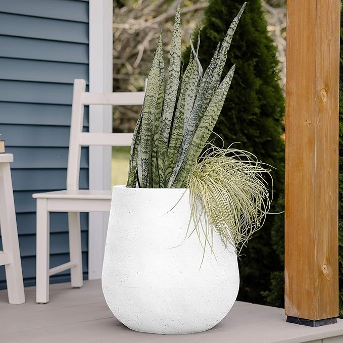 Beuta Large Planters for Outdoor Plants - Set of 3, 15.5/18/20.5 Inches Outdoor Planters for Porch - Tall Planter for Outdoor & Indoor Plants | Large Indoor Plant Pot - USA Made - Limewash