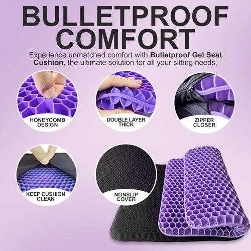 Bulletproof Gel Seat Cushion - Ultra Soft Cooling Gel Pad with Padded Cover | Orthopedic Pressure Relief for Seniors, Car & Office