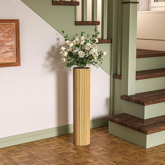 SHYFOY Wooden Fluted Floor Vase, 27.5 inch Cylinder Decorative Tall Vase Standing Decor for Living Room Dining Bedroom Home Corner Indoor