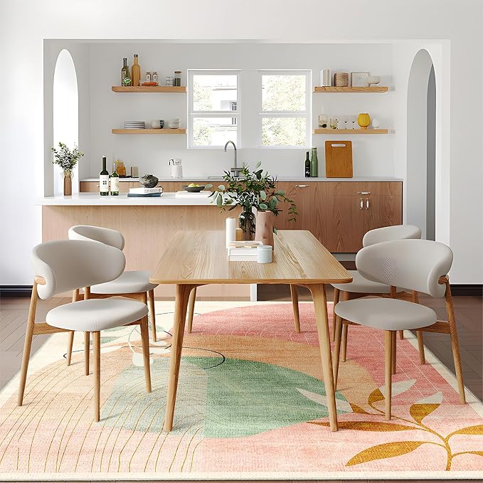 MUJOO Washable 8x10 Area Rugs for Living Room Bedroom Dining Room Large Boho Non Slip Carpet Indoor Mid Century Modern Abstract Botanical Geometric Pink