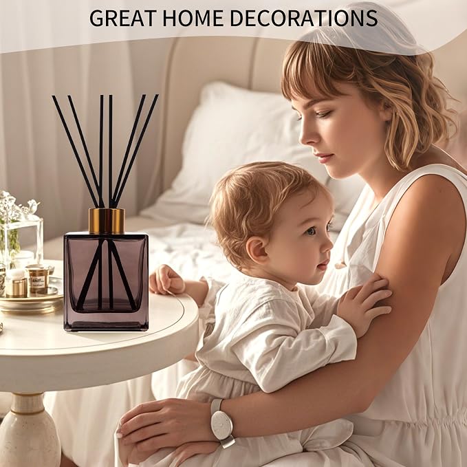 6 Pack Perfume Reed Diffuser Bottle,Empty Square Essential Oil Bottles Glass Jar with Black Sticks for DIY Fragrance Replacement Diffuser Sets (200ml/6.8 oz, Brown Color)