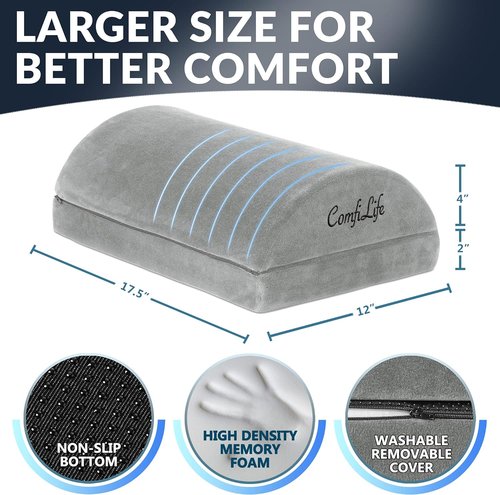 ComfiLife Foot Rest - Adjustable Height Memory Foam Stool for Office & Gaming Chairs | Ergonomic Gray Design for Back & Hip Pain Relief