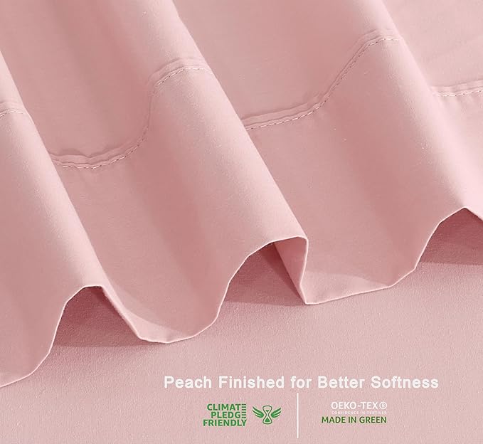 RUVANTI 100% Organic Cotton Sheets Queen Size, Percale Weave, GOTS Certified, 4-Piece Set, Deep Pocket 15", Crisp & Breathable, Soft Durable Bedding, Sábanas Algodón Orgánico –Peach Skin