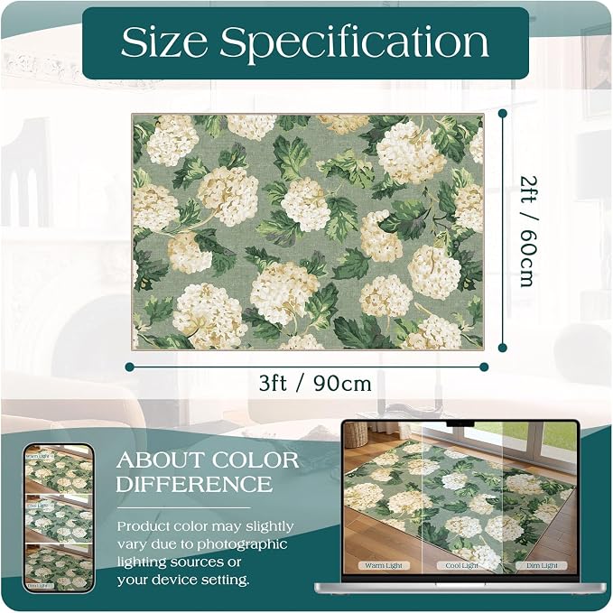 Front Door Mat Outside Entrance - 2x3 Spring Non-Slip Washable Doormat Indoor Outdoor Entrance Sage Green Beige Floral Rug Small Throw Rugs for Entryway Bedroom Kitchen Front Porch Decor