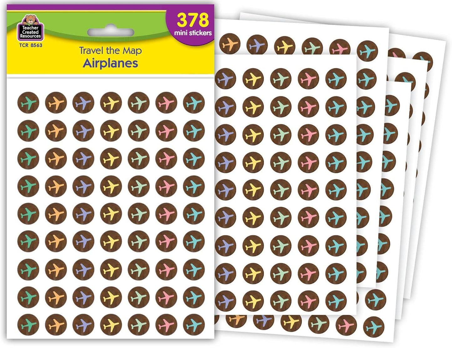 Teacher Created Resources Mini Airplane Stickers - Travel The Map Design | 1" Size, 120 Count