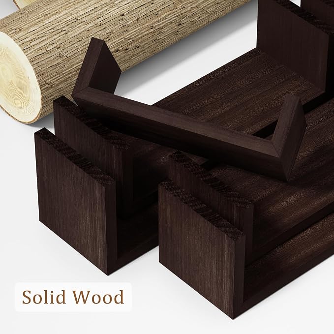 SRIWATANA Floating Shelves for Wall, Wall Shelves for Bathroom, Bedroom, Living Room, Kitchen, Office, Wood Shelves for Home Decor Set of 5 (Dark Walnut)
