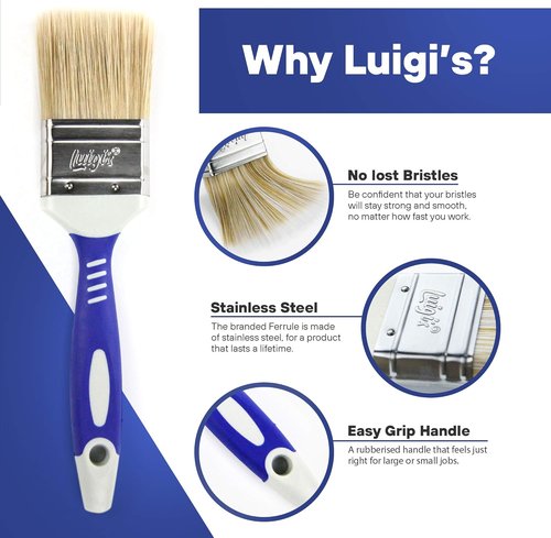 Luigi's Paint Brushes - 5X Synthetic Bristle Set for Walls, Furniture & More | Large Paint Brush Pack