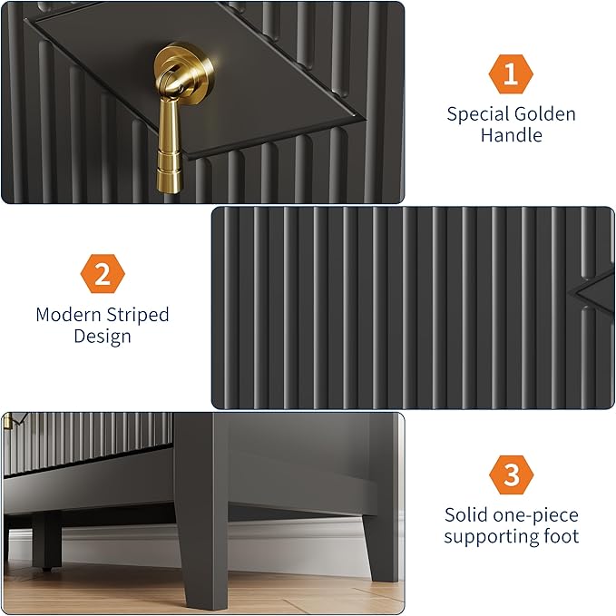 GarveeHome Fluted Dresser for Bedroom, 47.2 Inch Wide 6-Drawer Wood Dresser, Modern Chest of Drawers, Storage Organizer Cabinet for Living Room, Hallway, Entryway, Black