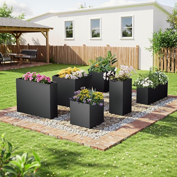 Metal Planter Box, 20" x 20"x 20", Heavy-Duty Galvanized Steel Outdoor Planter with Drainage Holes, Rectangular Planter for porches, Gardens, patios, and courtyards，Black