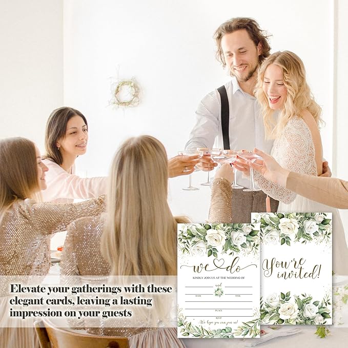 Greenery Floral Wedding Invitations, 5"x 7" Eucalyptus Leaves Wedding Invites Cards With Envelopes, 25 PCS for Party Decorations and Supplies - A02