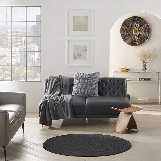 Nourison Home Nourison Essentials Black 4' x Round Area Rug - Easy Clean, Non Shedding, Bed Room, Living Room, Dining Room, Kitchen (4' x Round)