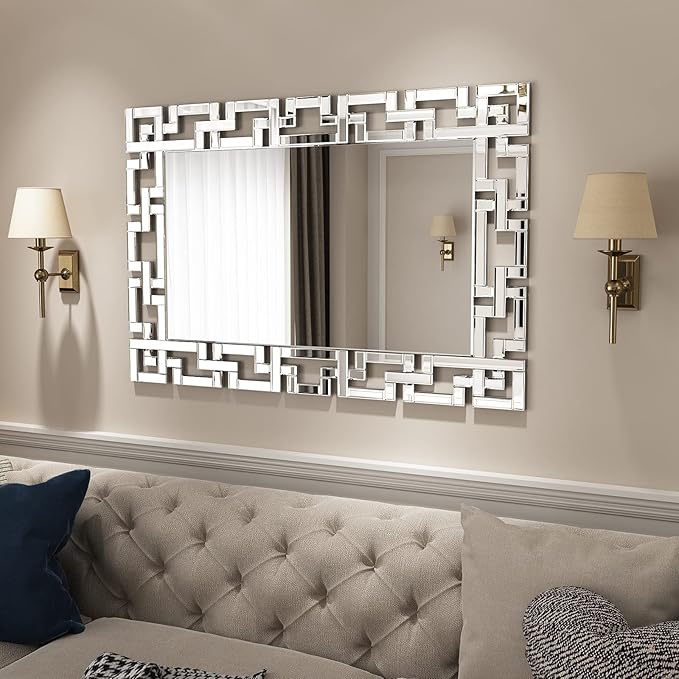 KOHROS Large Decorative Rectangle Mirror for Wall Decor Art Grecian Venetian Mirror (Silver, 28" L x 40" W)