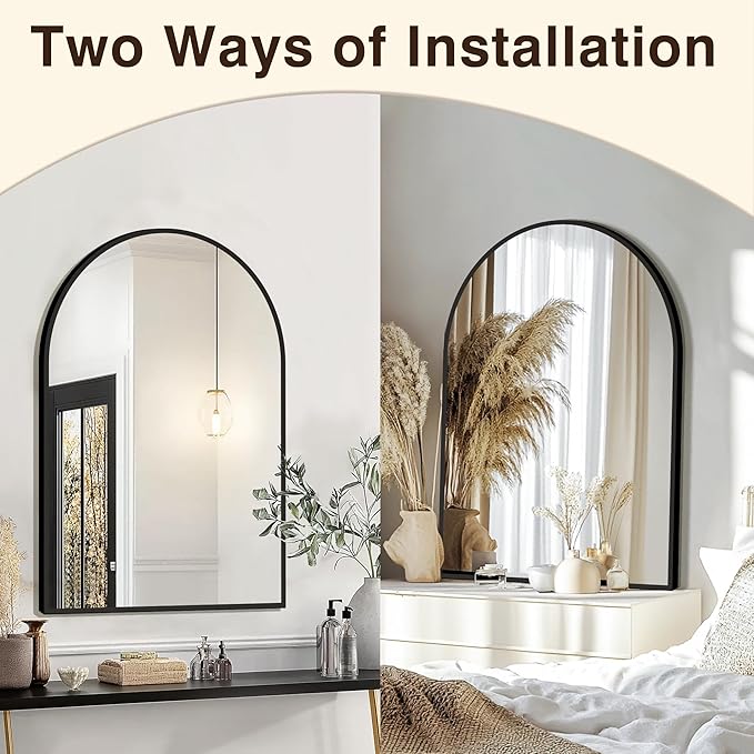FICTOR Bathroom Mirror for Wall, Arched Vanity Bathroom Mirror for Over Sink, Metal Framed with HD Shatter-Proof Glass for Entryway, Living Room,Bedroom(2 Pack 24” x 36”, Black)