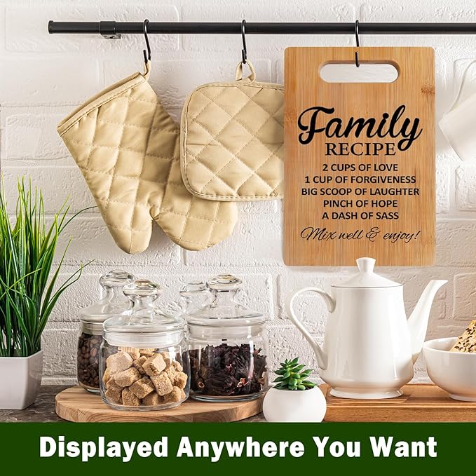 Lacama Kitchen Gifts for Women, Family Cutting Chopping Boards for Kitchen, Housewarming Gifts New Home House Apartment, Family Recipe Decorative Bamboo Cutting Board Christmas Birthday Gift
