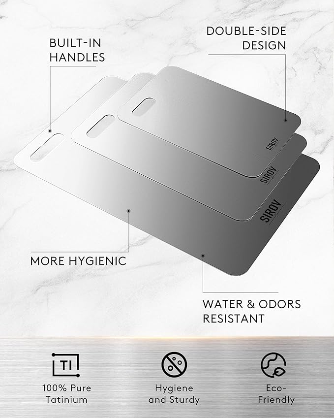 Titanium Cutting Board, 100% Pure Titanium Cutting Boards For Kitchen, Best Non Toxic chopping board, Dishwasher safe, Hygiene and Durability for Meat, Fruit, and Vegetables (Set of 3)