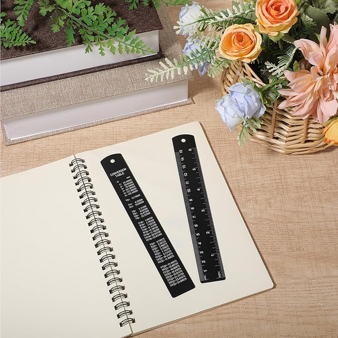 2Pcs Metal Ruler with Centimeters, 6Inch Stainless Steel Ruler Set, Millimeters, Inches and Metric Conversion Chart, Great for School, Offices, Mechanics and Draftsmen