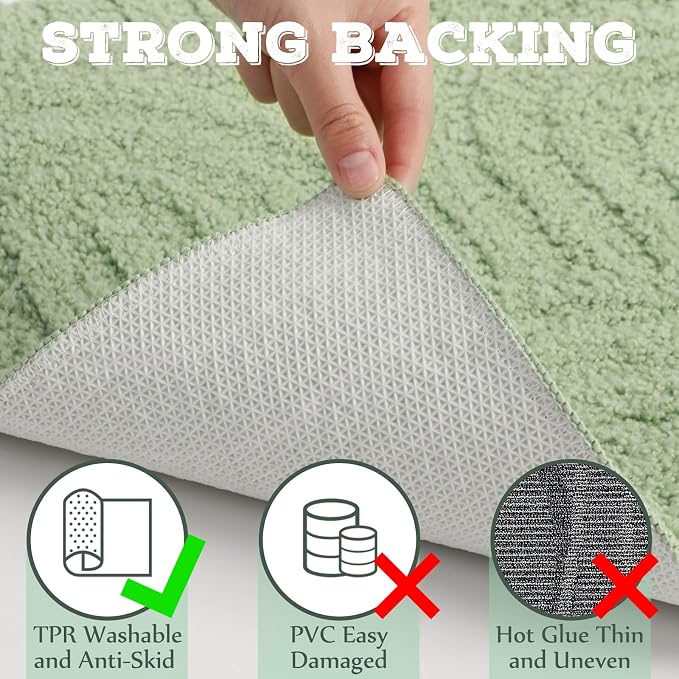 Drydiet Sage Green Boho Jacquard Bathroom Rug for Bathroom 3D Arched Stripes Non Slip Absorbent Extra Thick Soft Carpet, Plush Bath Rug with Rubber Backing for Bath Shower, 20''x30''