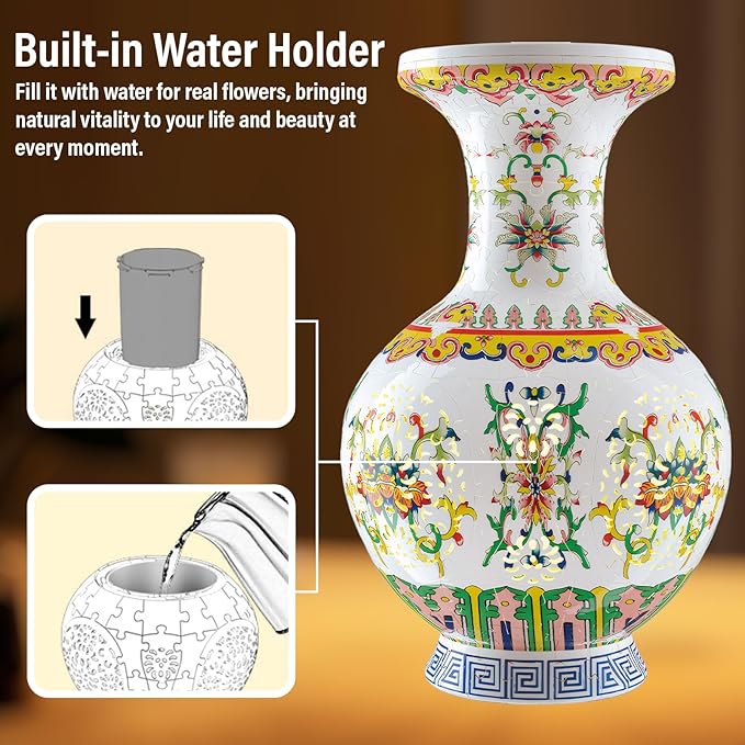 3D Puzzle Vase, 160 Curved Pieces DIY Flower Vase Craft Kit & 3D Puzzles for Adults, Creative Jigsaw Art Project Home Décor Centerpiece, (C-Imperial Palace Pattern)