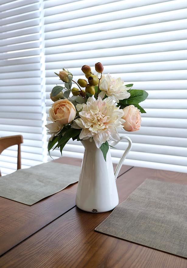 2Pcs Artificial Flower Bouquets Decoration, Faux Floral Arrangement Table Centerpiece Home Farmhouse Indoor Decor, Wedding Bride Bouquet, Mixed Fake Flower Picks for Vase/Pot (Cream/Blush/Green)