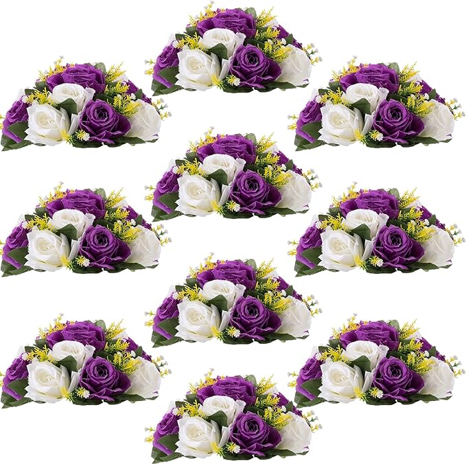 Flower Centerpieces for Wedding Tables: Wedding Table Decorations Purple & White Flower Balls Centerpieces for Engagement Cerebration Party Center Pieces 10 Packs