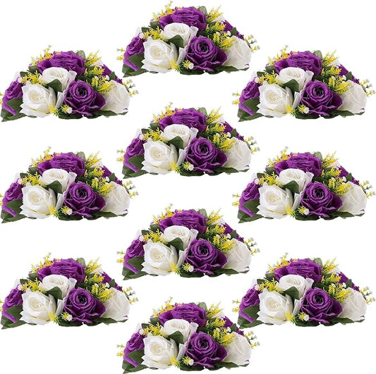 Flower Centerpieces for Wedding Tables: Wedding Table Decorations Purple & White Flower Balls Centerpieces for Engagement Cerebration Party Center Pieces 10 Packs