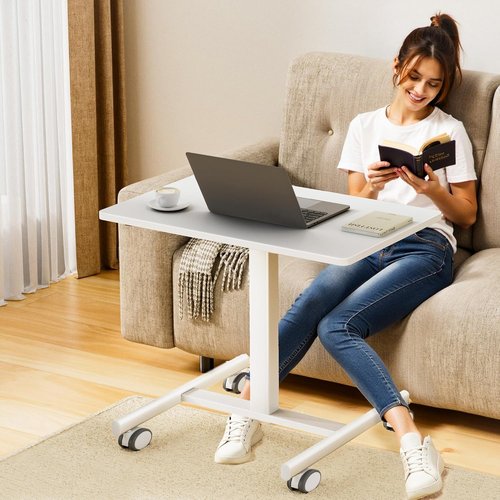 GallopFun Mobile Laptop Desk - Adjustable Height Portable Workstation with Wheels | White Finish