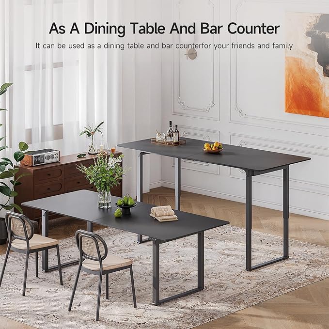 ONBRILL Standing Desk, 63x30 Inches Rectangle Stand Up Desk with 4 Legs, Dual Motor and Memory Controller, Adjustable Height from 28-46 Inches for Home and Computer Workstation, Black