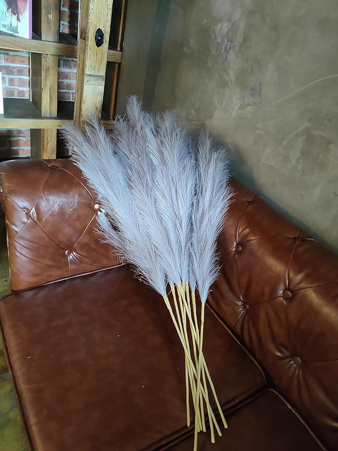 Premium Faux Pampas Grass Decor Tall & Fluffy, No Assembly Needed Long Pampas, Luxury Large Floral, Elegant Feather Flowers for Wedding Decorations(Faux Grey, 8pcs 43.3"(110cm))