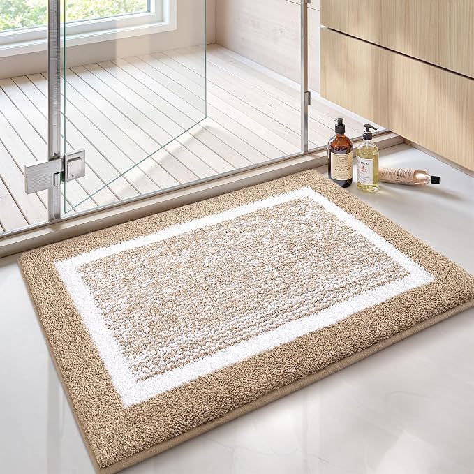 Color&Geometry Bathroom Runner Non Slip, 24"x59" Khaki Bath Runner Rug, Absorbent, Soft, Washable, Microfiber Bath Mat Bathroom Carpet