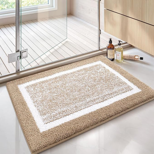 Color&Geometry Bathroom Runner Non Slip, 24"x59" Khaki Bath Runner Rug, Absorbent, Soft, Washable, Microfiber Bath Mat Bathroom Carpet