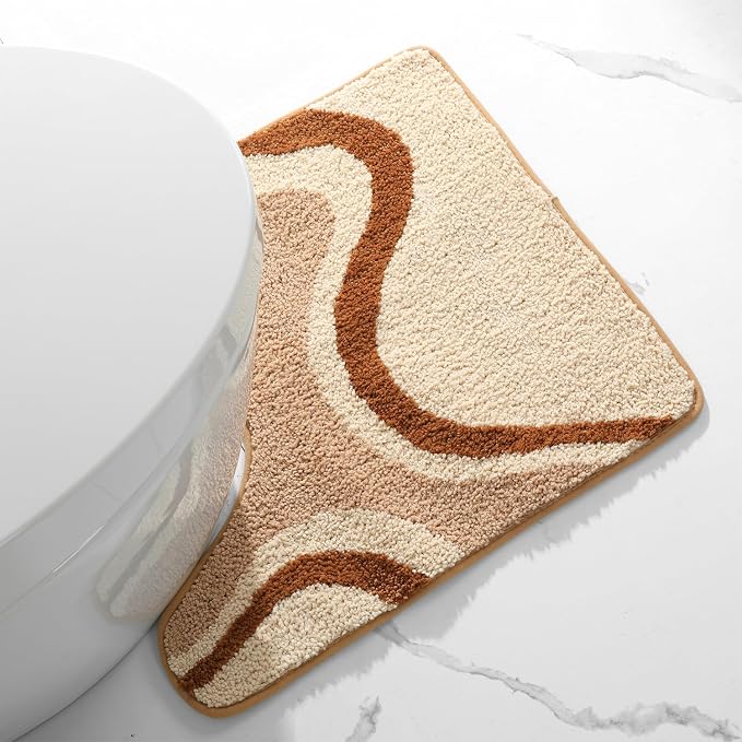 U Shape Striped Wavy Bath Mat - Super Absorbent, Soft and Thick, Rubber Backing Non-Slip, Machine Washable Shower Rug, Bath Mat, Bathroom Home Decor Accessories, 20"x22" (50x55cm)