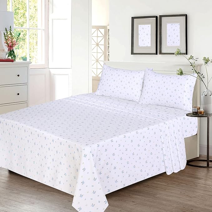 RUVANTI 100% Cotton King Size Sheets Set, 4 Pieces, Soft & Breathable Percale Weave Bedding, Deep Pocket 16", Hotel Standard, Crisp Cool Feel, Durable, Perfect Floral Bed Sheet, Phulkari