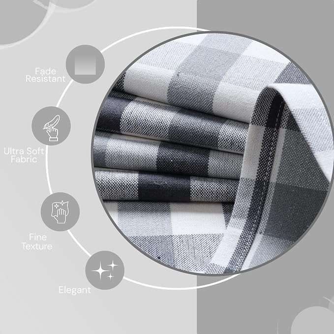 Checked Kitchen Towels 12 Pack, 18x26 Inches, Absorbent Dish Cloths, Reusable and Washable Tea Towels for Drying and Cleaning, Quick Dry Wash Rags - Light & Grey, Natural