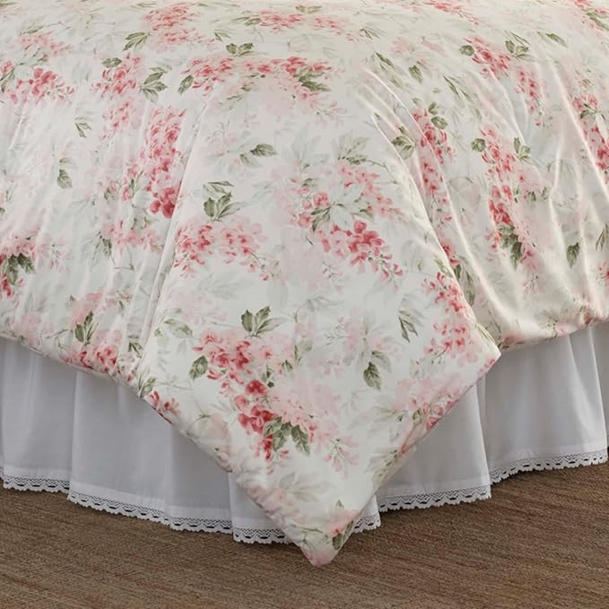 Laura Ashley - Twin Comforter Set, Plush Velour Micromink Face Bedding with Soft Cotton Reverse, Medium Weight for Year Round Use, 2 Piece Bed Set with Matching Pillowcase (Wisteria Pink)