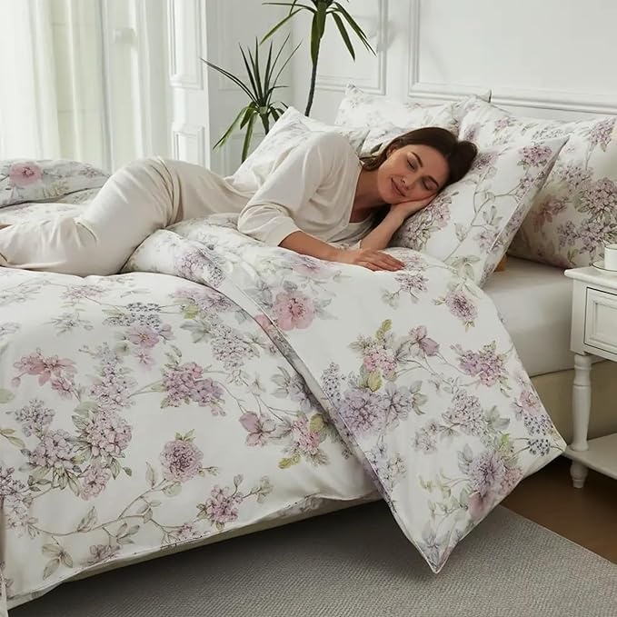 FADFAY 100% Cotton Duvet Cover Set King – Ultra Soft, Breathable & Elegant Floral Bedding for All Seasons, 3-Piece Comforter Cover with Hidden Zipper and Corner Ties