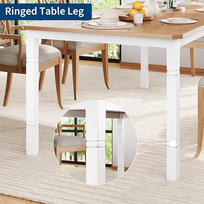 IDEALHOUSE 79" Dining Table for 6-8 People, Modern Rectangular Kitchen Table with Sturdy Metal Legs, Large Wood Farmhouse Dining Room Table for Home Office, Conference, White & Natural