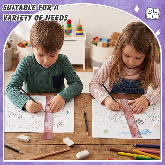 ForraFun 60 Pcs Plastic Clear Rulers 12 Inch, Transparent Assorted Color Ruler Bulk, with Imperial and Metric Scales for Home Office Supplies, Available in 6Colors(Oil Painting Colors)