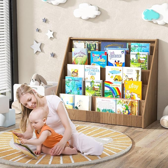 HONEY JOY Kids Bookshelf, 5-Tier Wooden Toddler Bookcase, Children Book Rack & Magazine Display Shelf, Toy Storage Organizer, Book Shelf for Kids Rooms, Playroom, Nursery, Classroom (Natural)