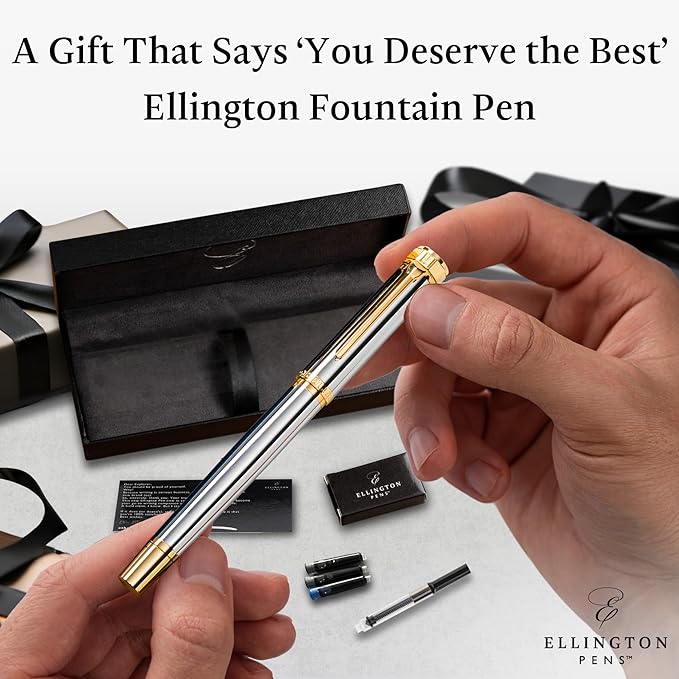 Ellington Pens Luxury Fountain Pen Set - Smooth Medium Nib - Includes 3 Ink Cartridges, Refillable Ink Converter, Gift Box - Fountain Pens For Writing, Calligraphy, Journaling (The Presidential Oath)